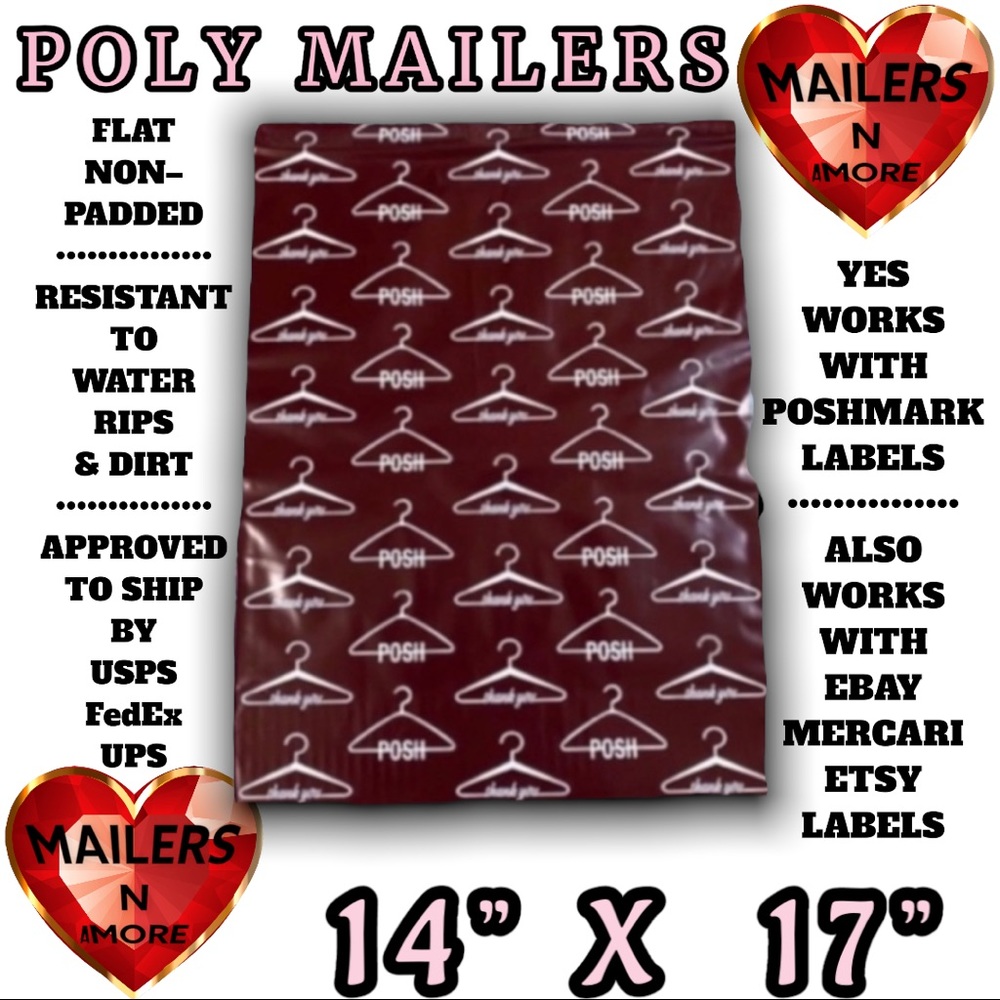 ( Quantity 25 14x17 ) Posh Hanger Burgundy Poly Mailers Bags Shipping Envelopes - Picture 3 of 3